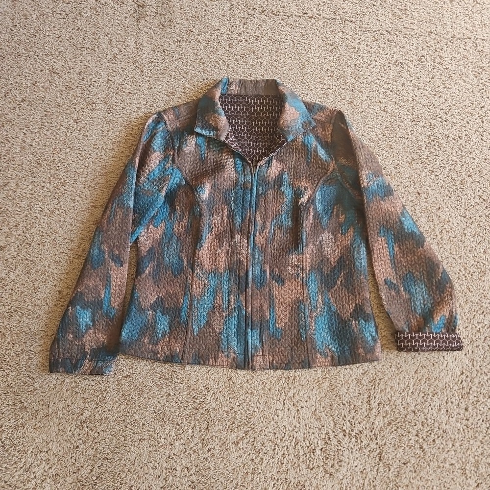 Croft & Barrow Jacket Womens Large Reversible‎ Quilted Chevron Abstract Brown